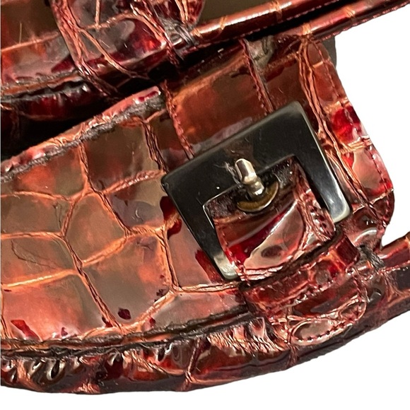 STUART WEITZMAN Maroon Leather
Crocodile Embossed Loafers with Buckle. Size 5.5M - Picture 8 of 13